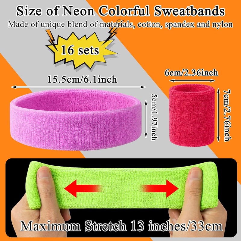 ONLYFU 48PCS Neon Sweatbands, Colorful Sport Headband Wristband Set for Kids, Breathable Terry Cloth Athletic Sweat Bands for Basketball Tennis Running Football, Multicolor - Image 2